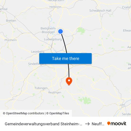 Gemeindeverwaltungsverband Steinheim-Murr to Neuffen map