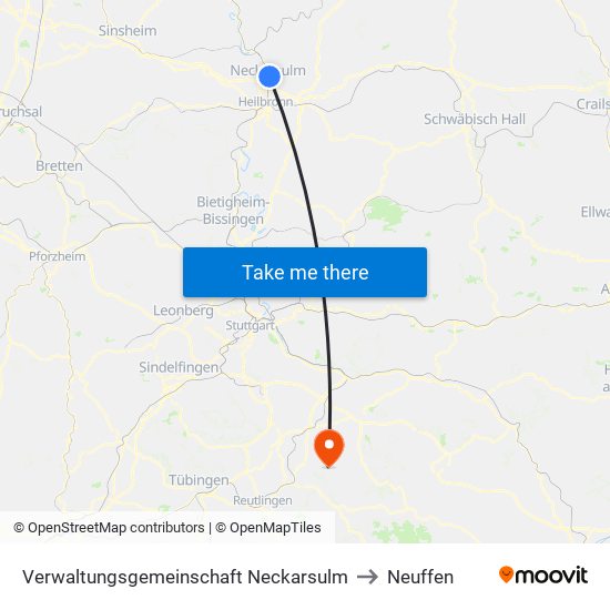 Verwaltungsgemeinschaft Neckarsulm to Neuffen map