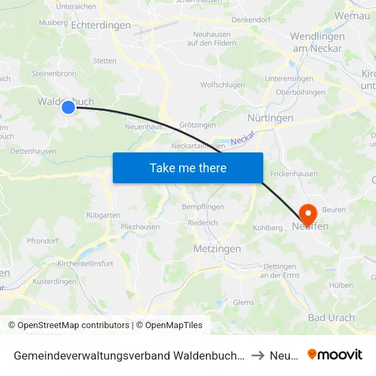 Gemeindeverwaltungsverband Waldenbuch/Steinenbronn to Neuffen map