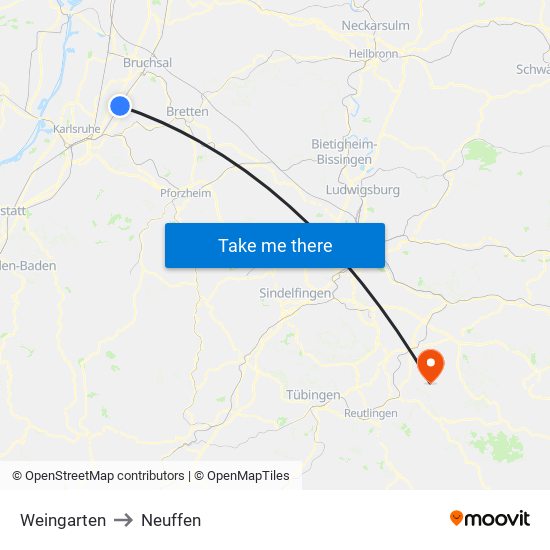 Weingarten to Neuffen map