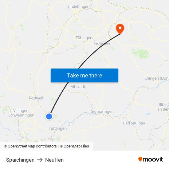 Spaichingen to Neuffen map