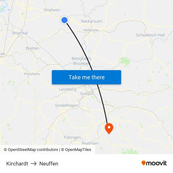 Kirchardt to Neuffen map