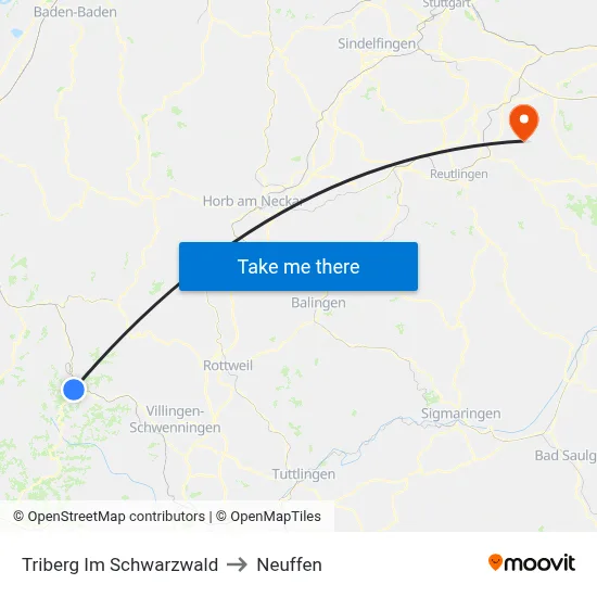 Triberg Im Schwarzwald to Neuffen map