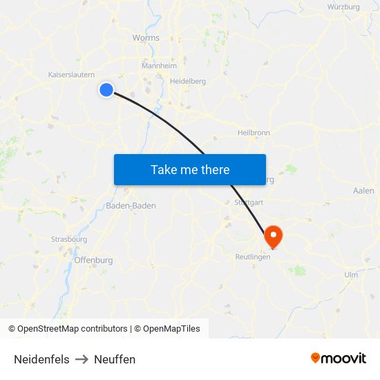 Neidenfels to Neuffen map