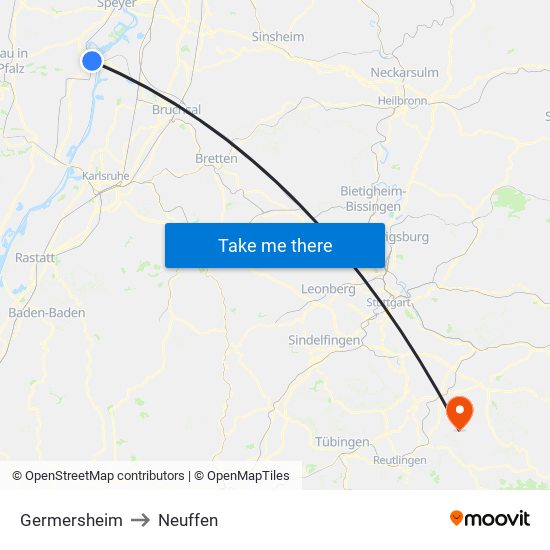 Germersheim to Neuffen map