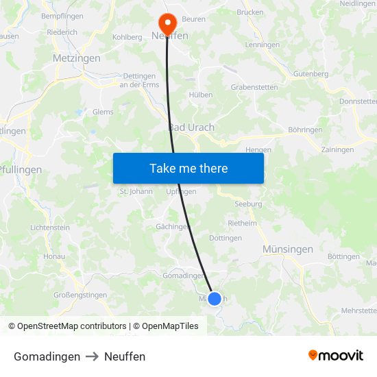 Gomadingen to Neuffen map