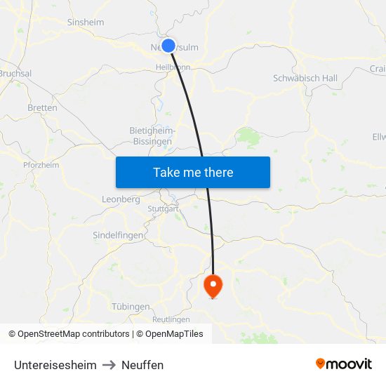 Untereisesheim to Neuffen map
