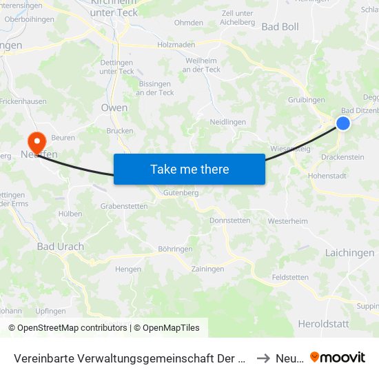 Vereinbarte Verwaltungsgemeinschaft Der Gemeinde Deggingen to Neuffen map