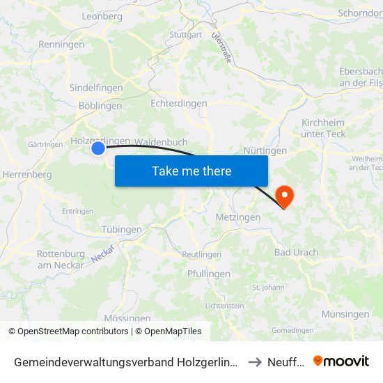 Gemeindeverwaltungsverband Holzgerlingen to Neuffen map