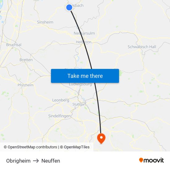 Obrigheim to Neuffen map