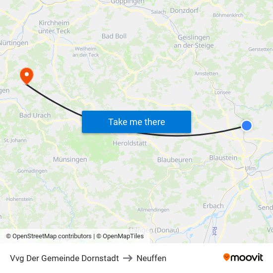 Vvg Der Gemeinde Dornstadt to Neuffen map