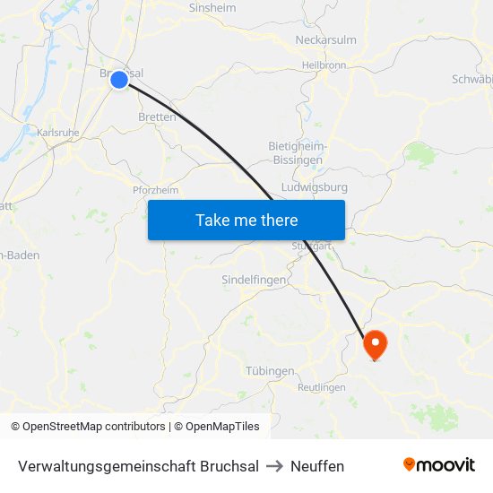 Verwaltungsgemeinschaft Bruchsal to Neuffen map