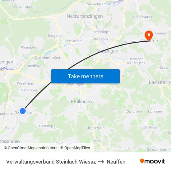 Verwaltungsverband Steinlach-Wiesaz to Neuffen map