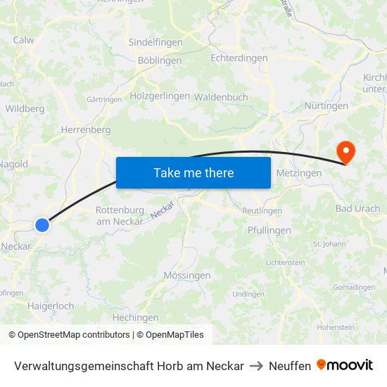 Verwaltungsgemeinschaft Horb am Neckar to Neuffen map