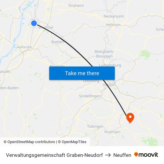 Verwaltungsgemeinschaft Graben-Neudorf to Neuffen map