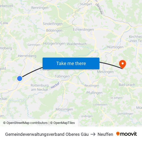 Gemeindeverwaltungsverband Oberes Gäu to Neuffen map