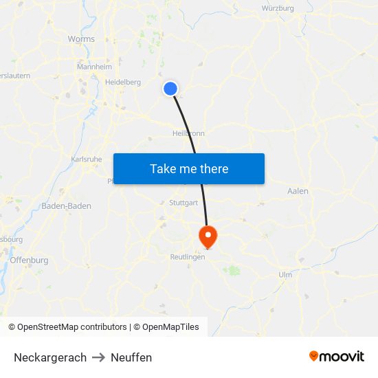 Neckargerach to Neuffen map
