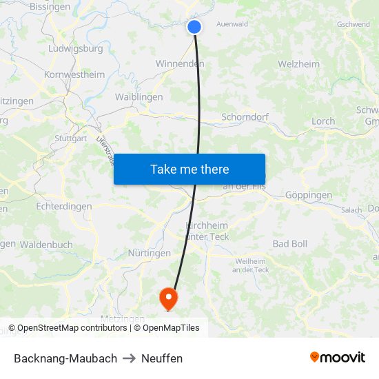 Backnang-Maubach to Neuffen map