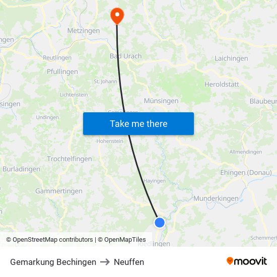 Gemarkung Bechingen to Neuffen map