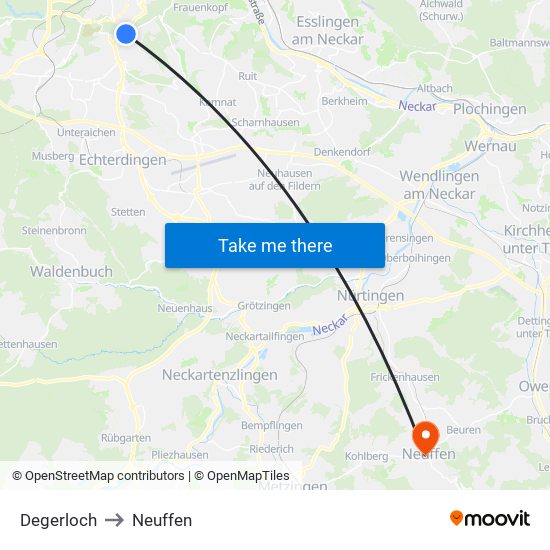 Degerloch to Neuffen map