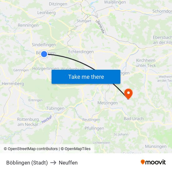Böblingen (Stadt) to Neuffen map