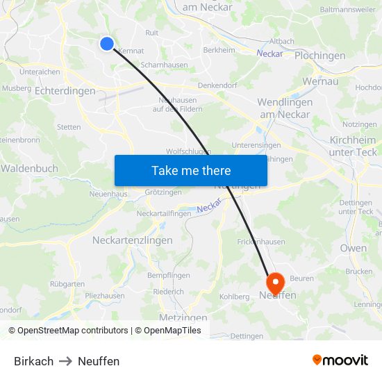 Birkach to Neuffen map