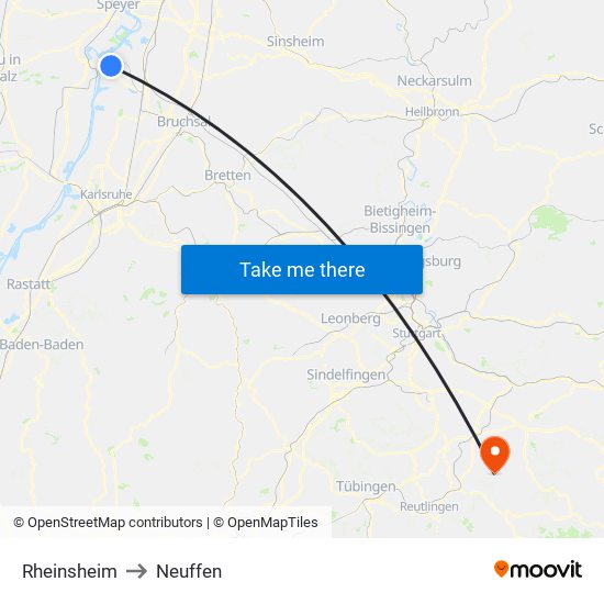 Rheinsheim to Neuffen map