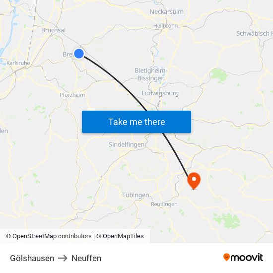 Gölshausen to Neuffen map