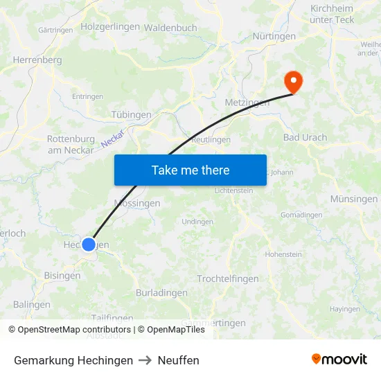 Gemarkung Hechingen to Neuffen map