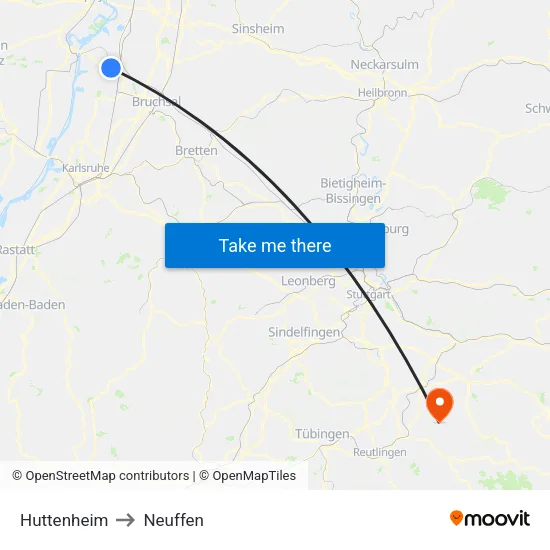 Huttenheim to Neuffen map