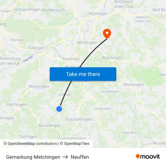Gemarkung Melchingen to Neuffen map