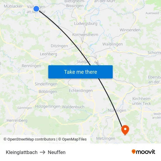 Kleinglattbach to Neuffen map
