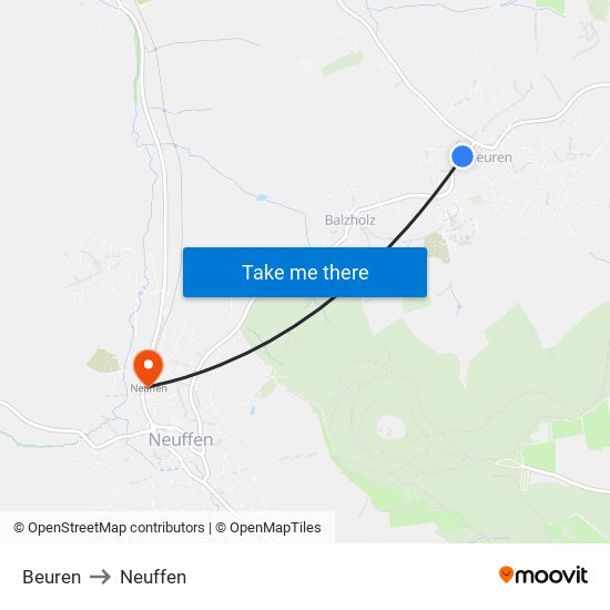 Beuren to Neuffen map