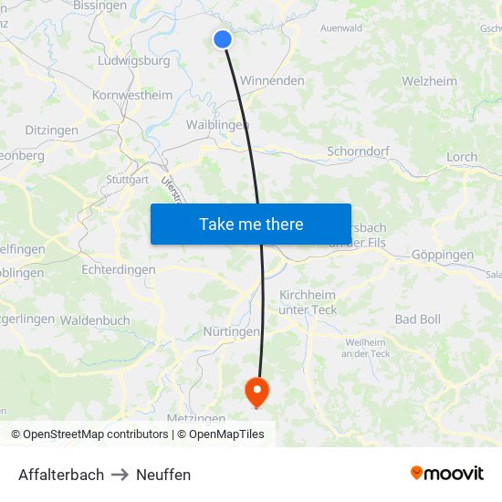 Affalterbach to Neuffen map