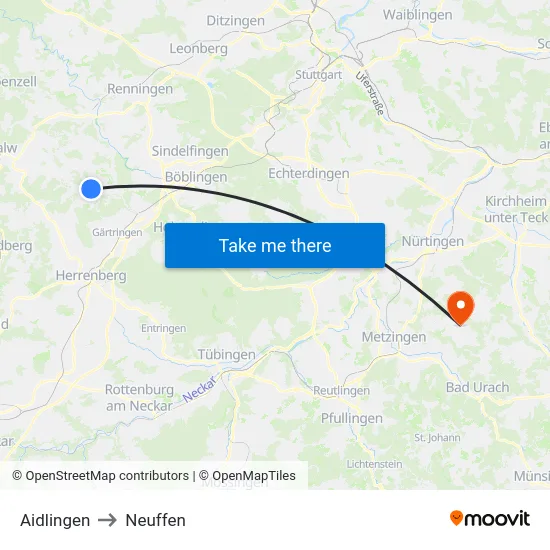 Aidlingen to Neuffen map