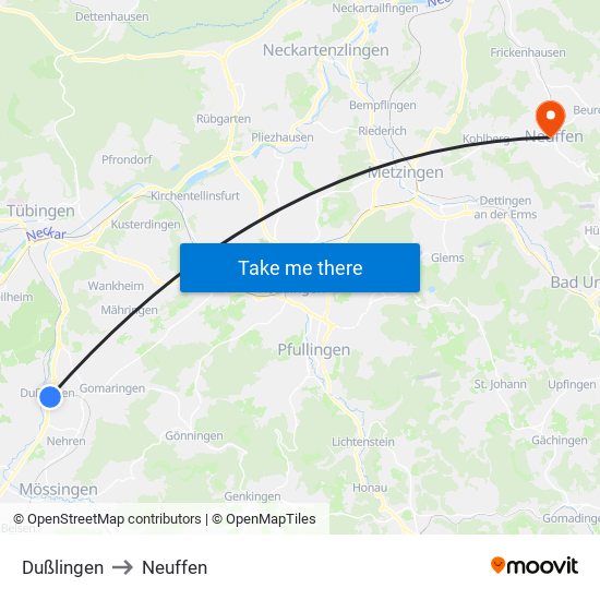 Dußlingen to Neuffen map
