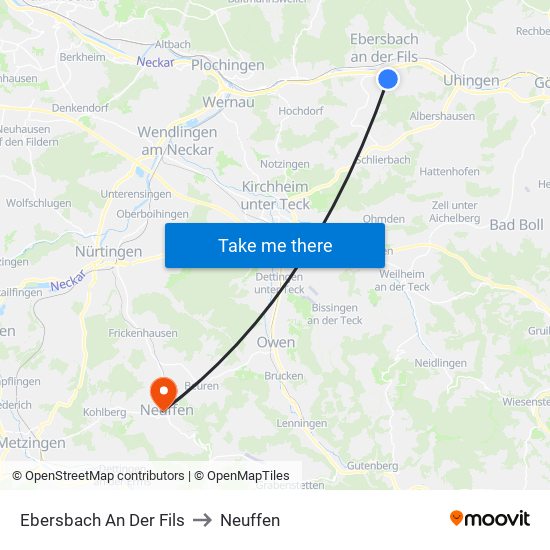 Ebersbach An Der Fils to Neuffen map