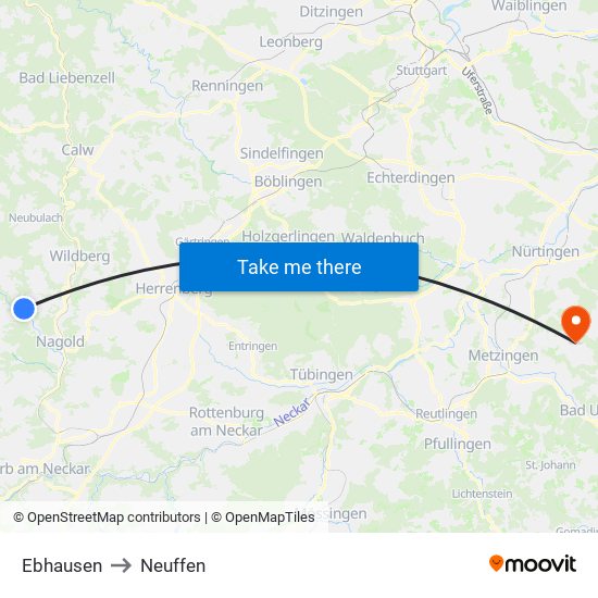 Ebhausen to Neuffen map
