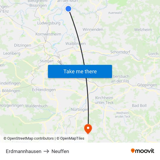 Erdmannhausen to Neuffen map