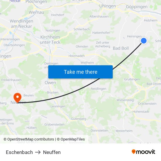 Eschenbach to Neuffen map