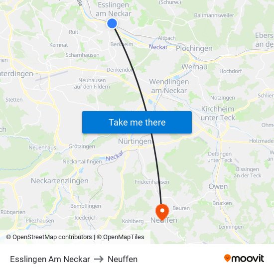 Esslingen Am Neckar to Neuffen map
