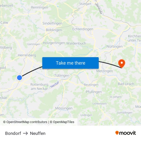 Bondorf to Neuffen map