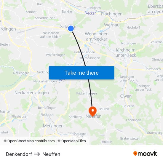 Denkendorf to Neuffen map
