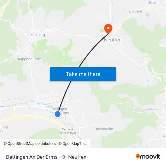 Dettingen An Der Erms to Neuffen map