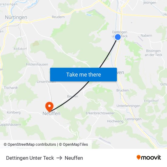 Dettingen Unter Teck to Neuffen map