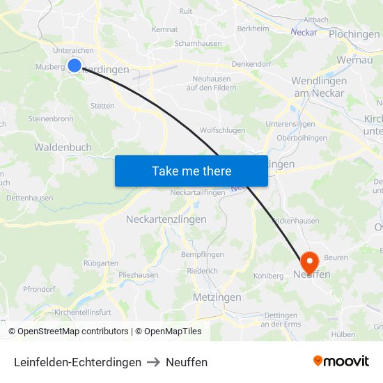 Leinfelden-Echterdingen to Neuffen map