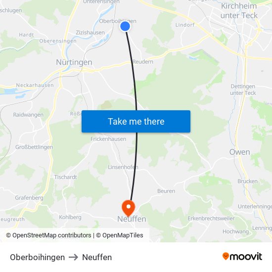Oberboihingen to Neuffen map
