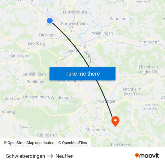 Schwieberdingen to Neuffen map