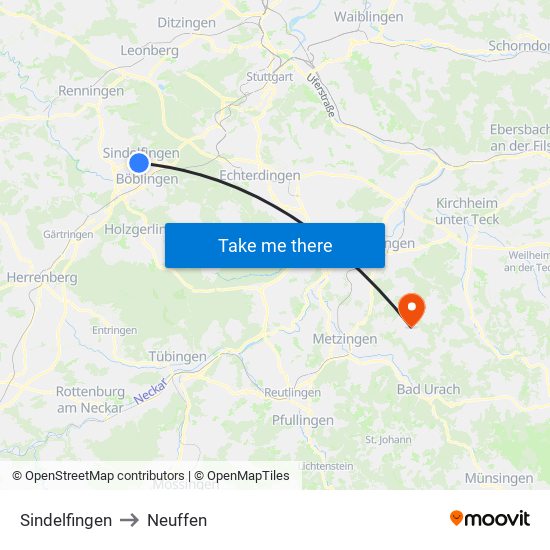 Sindelfingen to Neuffen map