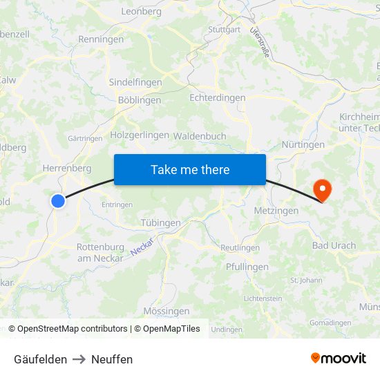 Gäufelden to Neuffen map